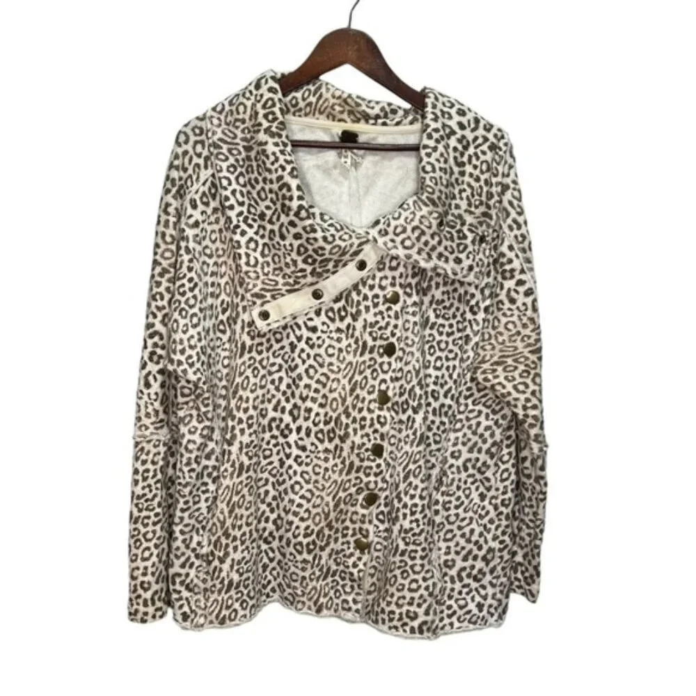 Free People-We the Free Leopard Cowl Neck Boxy Oversized Snap Sweater Medium